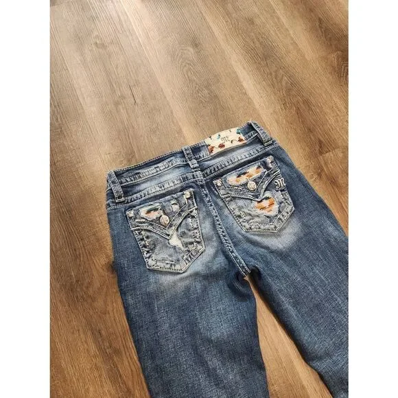 Miss Me jeans 27x32 embroidered Low-Rise denim 5 pocket - Picture 2 of 8